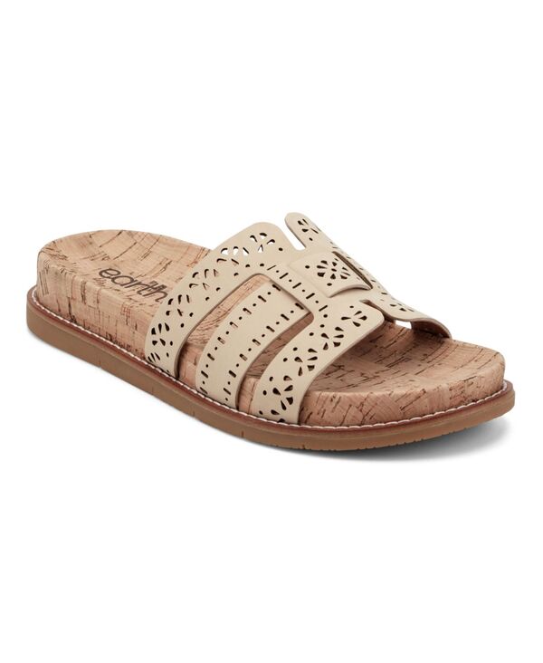 地べた レディース シューズ スリッポン・ローファー サンダル Earth Women\u0027s Fairren Flat Slip-On Footbed Sandals Light Natural
