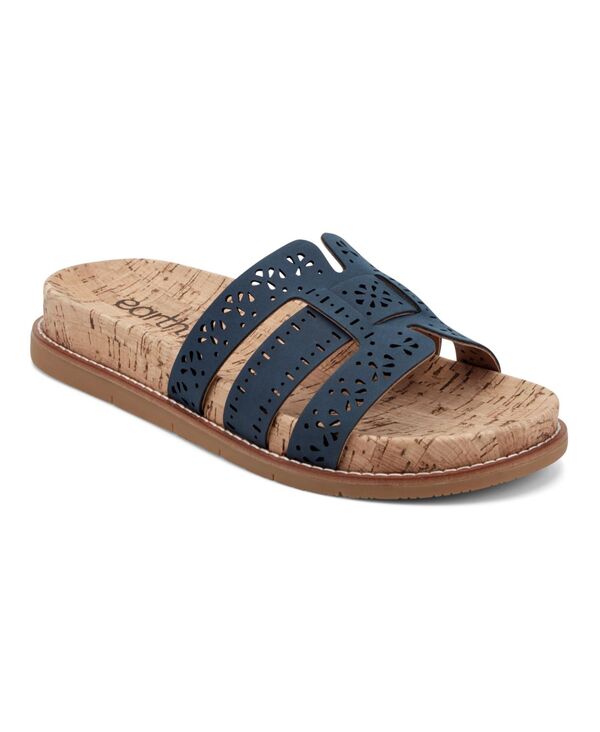 地べた レディース シューズ スリッポン・ローファー サンダル Earth Women\u0027s Fairren Flat Slip-On Footbed Sandals Navy 米国海軍