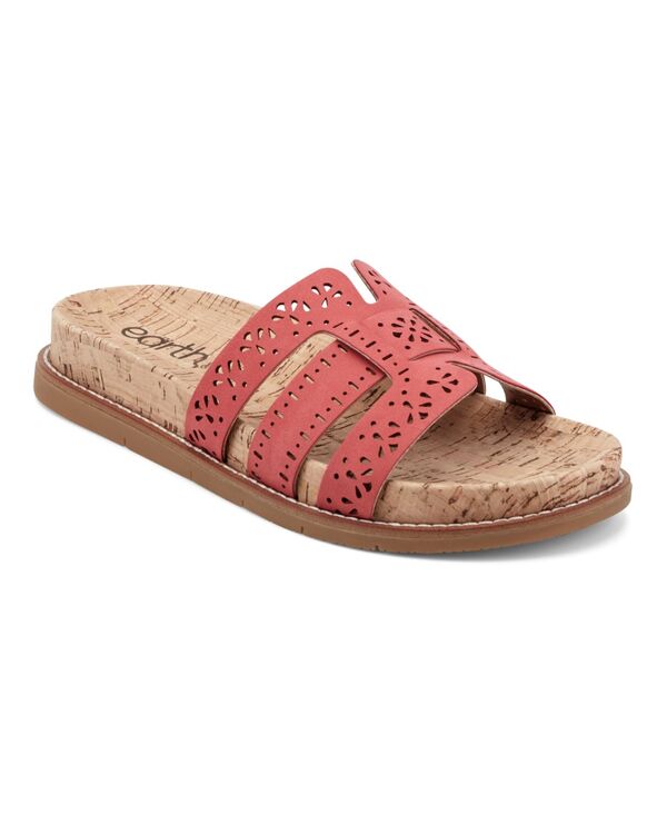 地べた レディース シューズ スリッポン・ローファー サンダル Earth Women\u0027s Fairren Flat Slip-On Footbed Sandals Red 赤いこと