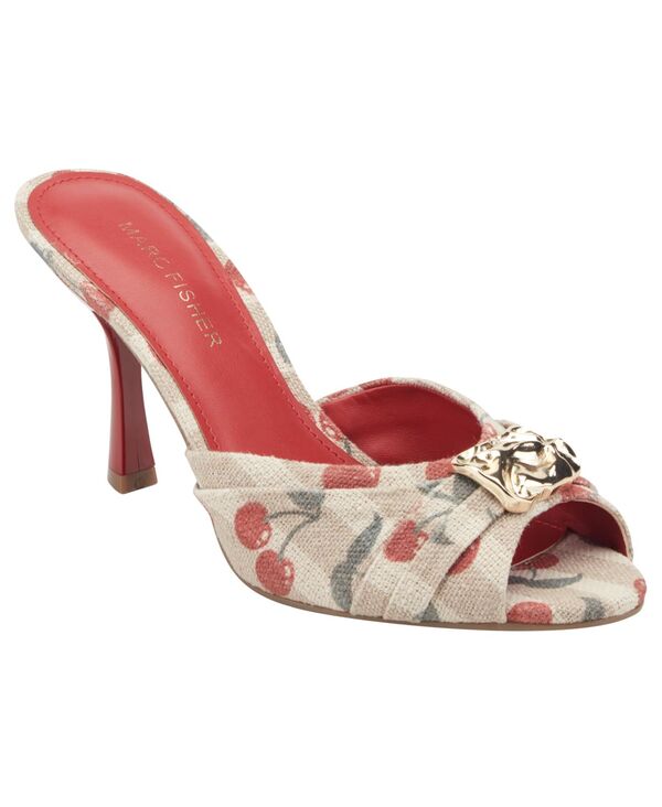 マークフィッシャー レディース シューズ スリッポン・ローファー サンダル Marc Fisher Women\u0027s Voni Embellished Slip-On Dressandals Red Cherry Print 赤いこと