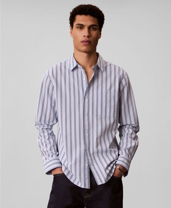 カルバンクライン メンズ トップス シャツ Calvin Klein Men's Multi Stripe Poplin Shirt Breezy Blue ブルー