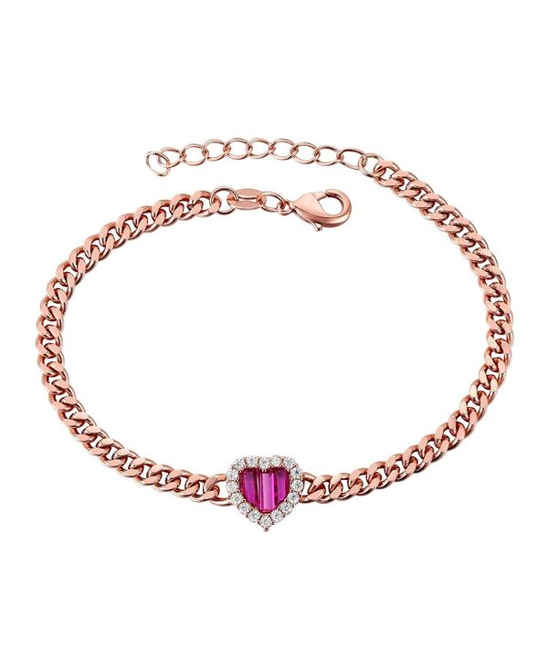 ジュネヴィヴェ レディース アクセサリー ブレスレット・バングル・アンクレット Genevive Sterling Silver 18K Rose Gold Plated with Red Heart & Cubic Zirconia Bracelet Rose レッド