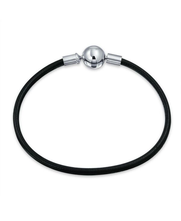ブリング レディース アクセサリー ブレスレット・バングル・アンクレット レザー Bling Jewelry Black Leather Silveround Clasp Strand Bracelet Bead Charmsilver black ブラック