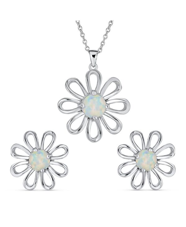 ブリング レディース アクセサリー ネックレス・チョーカー・ペンダントトップ レース Bling Jewelry Daisy Flower White Created Opal Pendant Necklace & Earringset Sterling Silver set シルバー