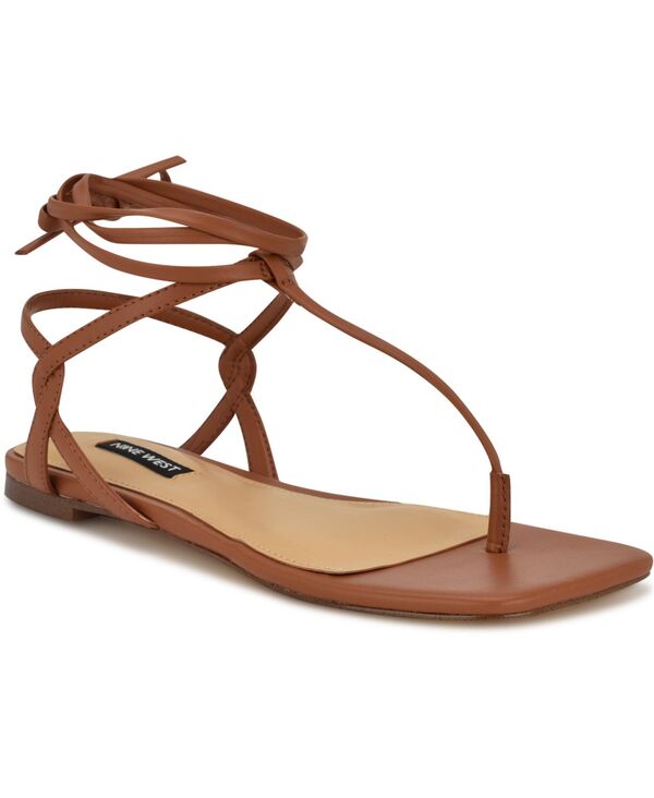 ナインウェスト レディース シューズ サンダル Nine West Women's Norta T-Strap Tie-Up Flat Sandals Cognac
