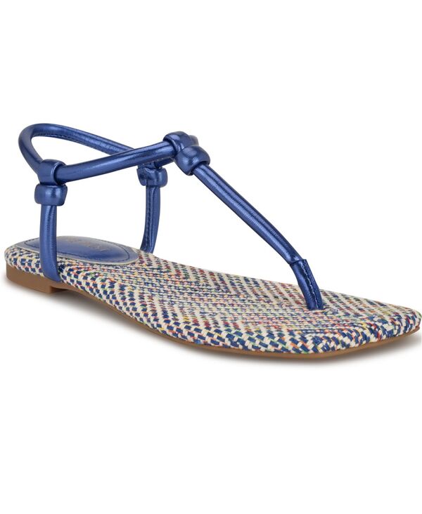 ナインウェスト レディース シューズ サンダル Nine West Women's Nortny Knotted T-Strap Flat sandals Blue Metallic ブルー