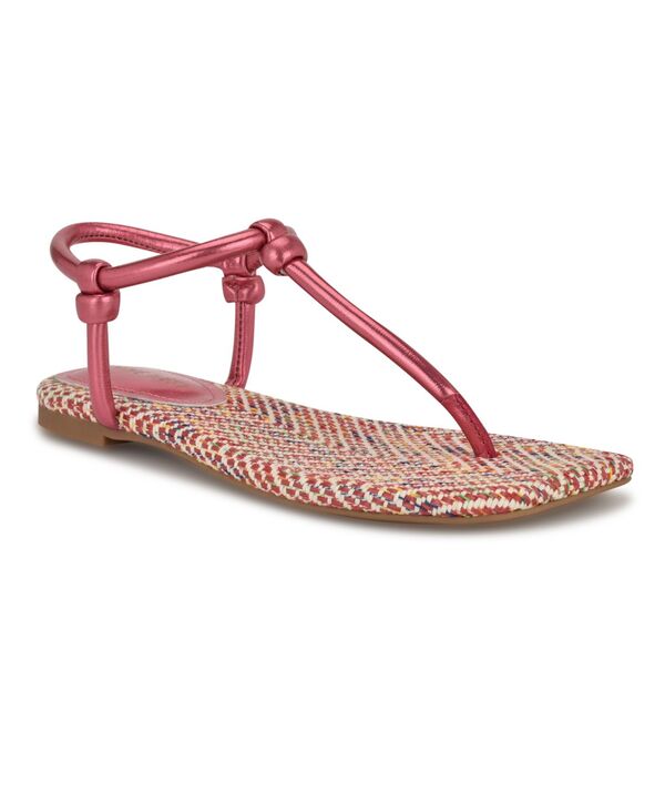 ナインウェスト レディース シューズ サンダル Nine West Women's Nortny Knotted T-Strap Flat sandals Pink Metallic ピンク｜ReVida 店