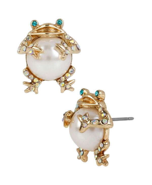 ベッツィジョンソン レディース アクセサリー ピアス・イヤリング Betsey Johnson Faux Stone Cultivated Pearl Frog Stud Earrings Pearl Gold パール