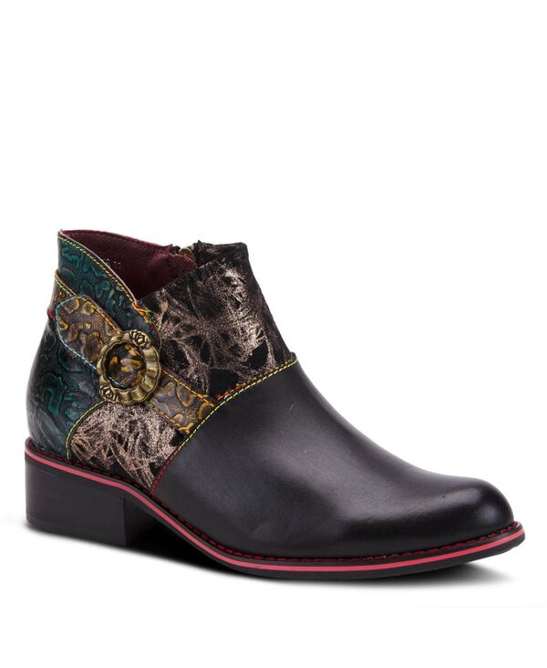 【送料無料】 ラリティステ レディース ブーツ・レインブーツ シューズ Women's Tiatia Hand-Painted Leather Ankle Boots with Asymmetrical Buckle Strap Embossed and Suede Panels Block Heel and Side Zipper Black