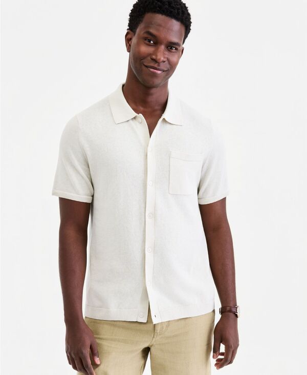 クラブルーム メンズ トップス ポロシャツ セーター 半袖 コットン リネン Club Roomen'short-Sleeve Linen and Cotton Button Sweater Polo Shirt Macy's Exclusive Silver Birch シルバー