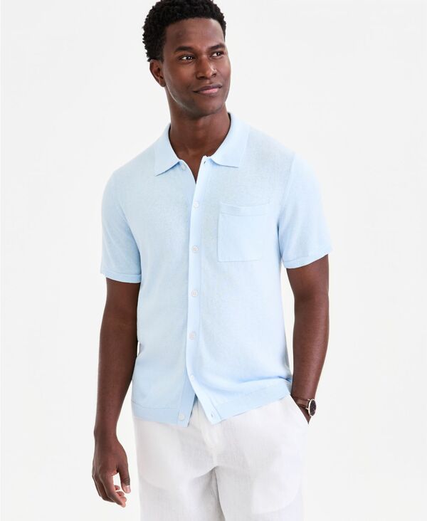 クラブルーム メンズ トップス ポロシャツ セーター 半袖 コットン リネン Club Roomen'short-Sleeve Linen and Cotton Button Sweater Polo Shirt Macy's Exclusive Spaciouskies｜ReVida 店