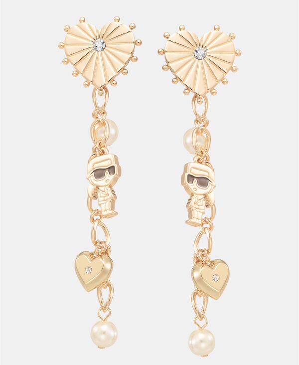 カール ラガーフェルド レディース アクセサリー ピアス・イヤリング KARLAGERFELD PARIS Pav Heart Imitation Pearl & Karl Charm Linear Drop Earrings White ホワイト