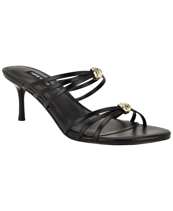 ナインウェスト レディース シューズ スリッポン・ローファー サンダル 踵 Nine West Women\u0027s Grece Strappy Slip-On Kitten Heel Dressandals Black 黒いこと