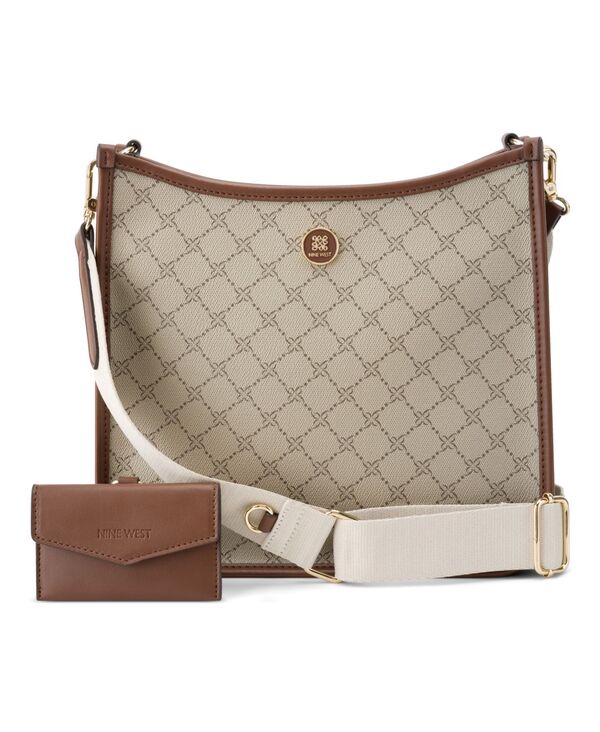 ナインウェスト レディース バッグ Nine West Nalini Large Swing Crossbody Bag Beige Logo Mahogany ベージュ