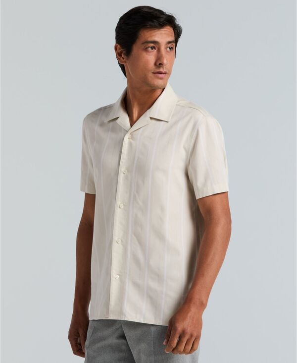 ペリーエリス メンズ トップス シャツ Perry Ellis Men'striped Camp Shirt Silver Birch シルバー