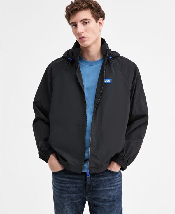 ヒューゴボス メンズ アウター ジャケット・ブルゾン Hugo Boss Men's Bento Water-Repellent Crinkle Windbreaker Jacket Black ブラック｜ReVida 店