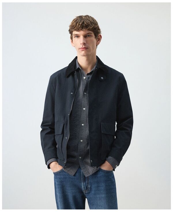 マンゴ メンズ アウター 上衣・上衣 コール天 MANGO Men\u0027s Corduroy Collar Water-Repellent Jacket Navy 米国海軍