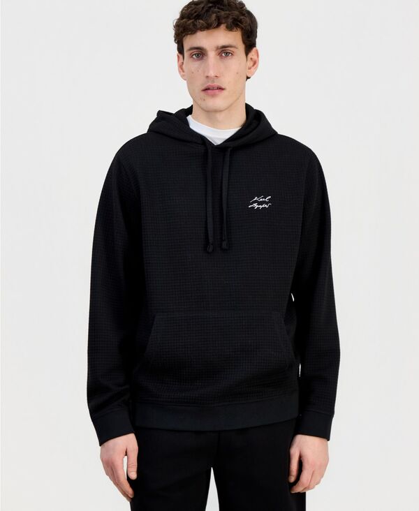 カール ラガーフェルド メンズ アウター パーカー・スウェット ニット ロゴ KARLAGERFELD PARIS Men's Logo Waffle-Knit Pullover Hoodie Black ブラック 20,235円