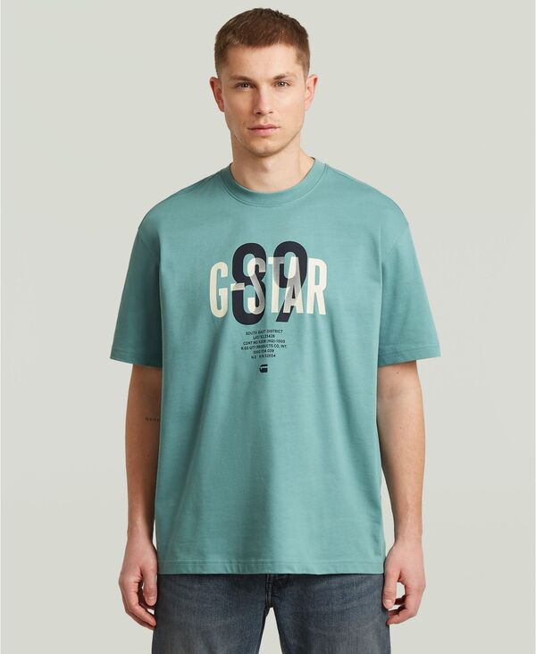 ジースター メンズ トップス Tシャツ クルーネック ロゴ グラフィック G-Staraw Men's Graphic Logo Crewneck T-Shirt Mineral blue ブルー