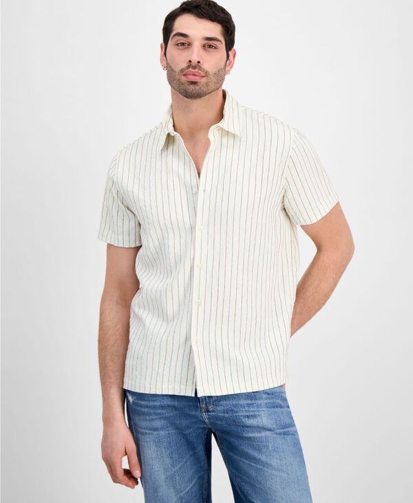 ゲス メンズ トップス シャツ 半袖 GUESS Men's Redford Stripe Woven Short-Sleeve Shirt Vanilla Cream クリーム