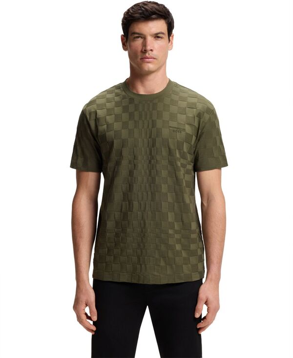 ヒューゴボス メンズ トップス Tシャツ コットン Hugo Boss by x Porsche Men's Cotton Jacquard Relaxed-Fit-Shirt Open Green グリーン｜ReVida 店