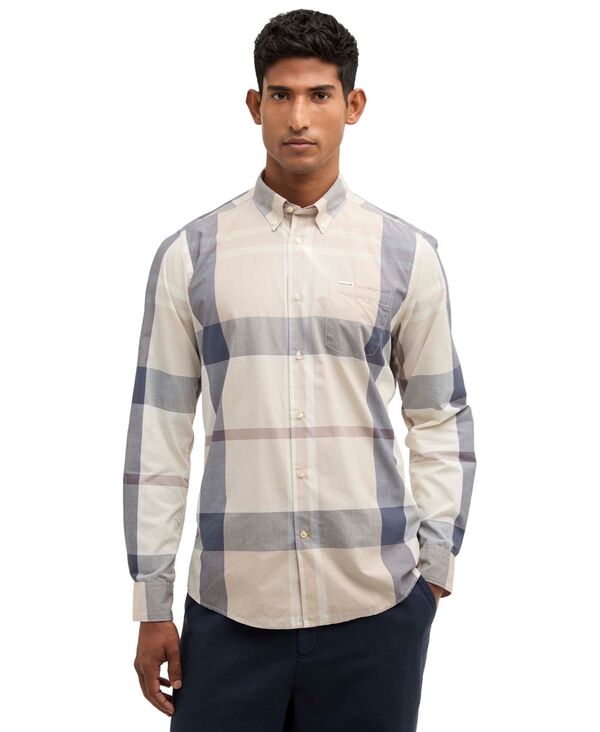 バブアー メンズ トップス プルオーバー 長袖 Barbour Men\u0027s Harris Tailored Long-Sleeve Shirt White/Plaid blue 白いこと