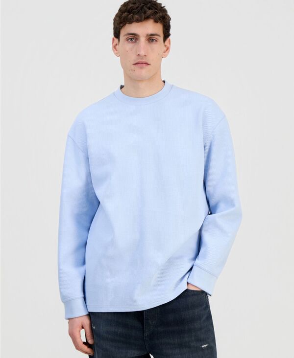 ヒューゴボス メンズ トップス Tシャツ ジャージー 長袖 Hugo Boss Men's Waffled Jersey Long-Sleeve T-Shirt light blue ブルー 16,860円