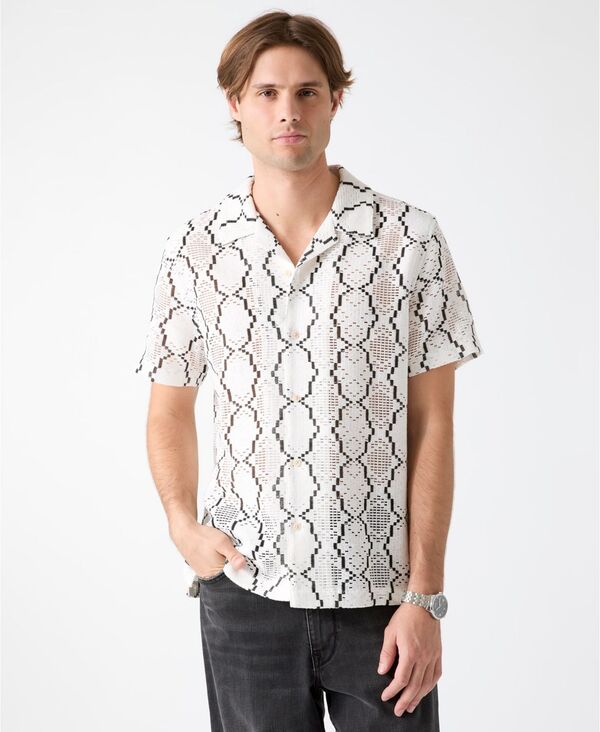 ゲス メンズ トップス シャツ GUESS Men's Carter Geometricrochet Resort Shirt Salt White Multi ホワイト