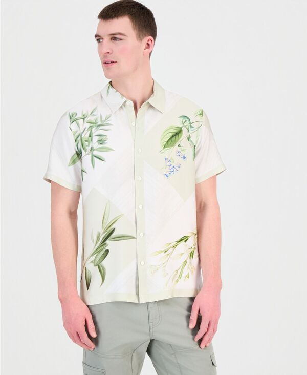 ゲス メンズ トップス シャツ GUESS Men's Rayon Woven Bloom Shirt WOVEN BLOOM PLACEMENT