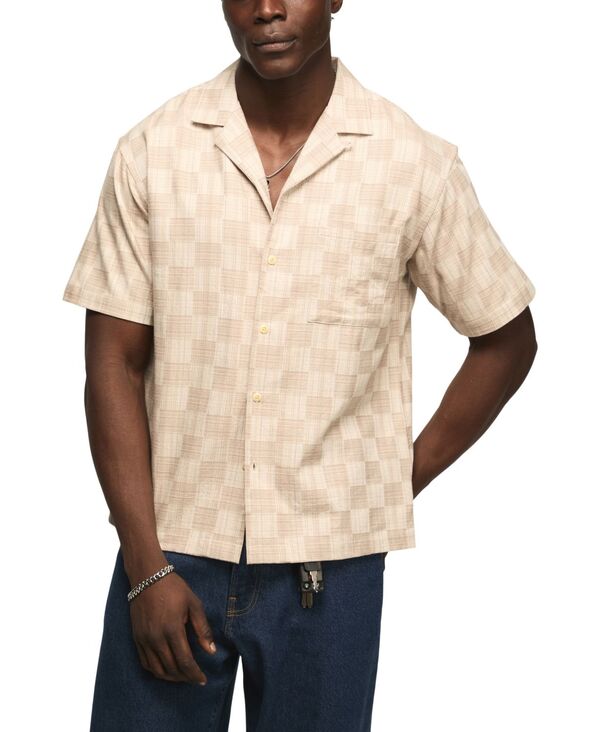 ラッキーブランド メンズ トップス シャツ Lucky Brand Men's Checkered Untuck Camp Collar Shirt Beige ベージュ
