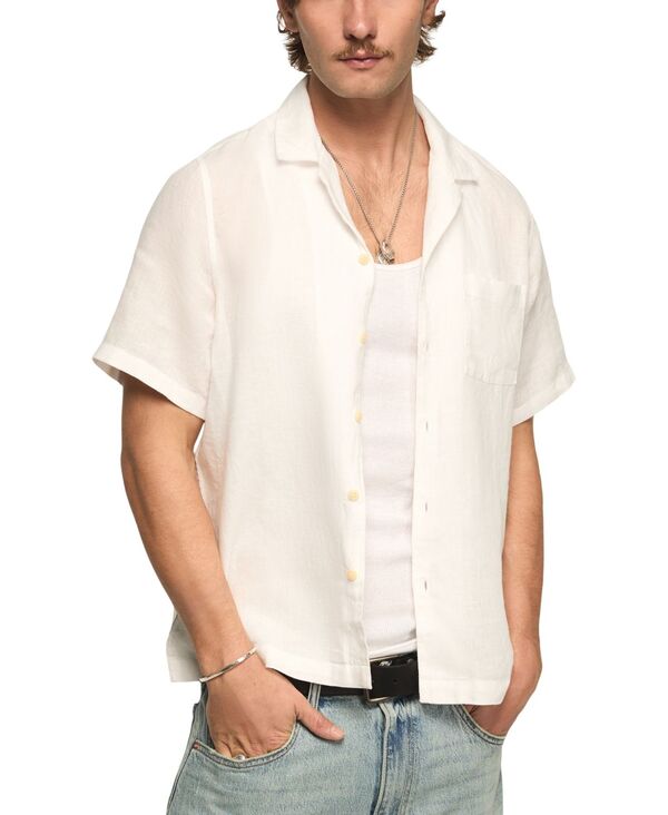 ラッキーブランド メンズ トップス シャツ 半袖 リネン Lucky Brand Men'short-Sleeve Linen Camp-Collar Shirt Bright White ホワイト