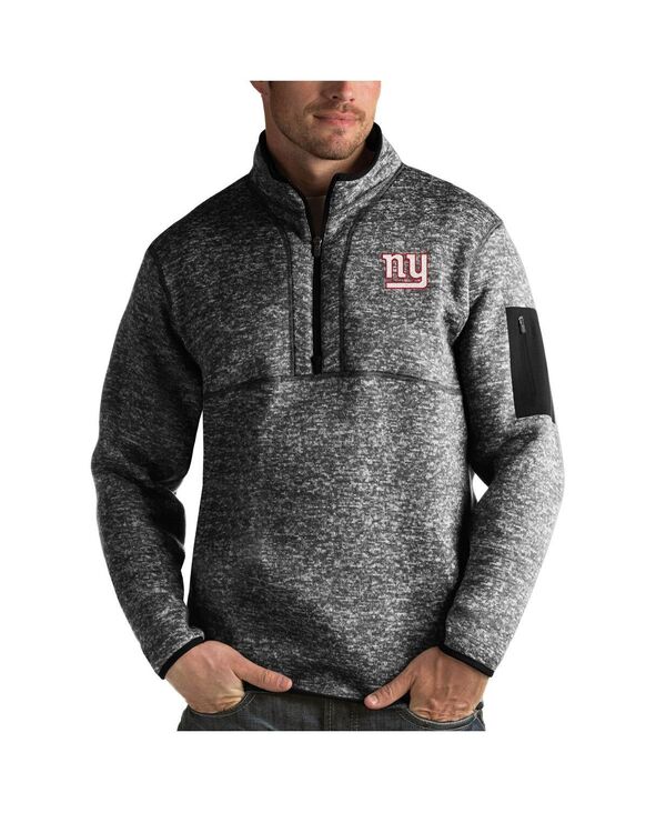 アンティグア メンズ アウター ジャケット・ブルゾン Antigua Men's Heather Black New York Giants Fortune Quarter-Zipullover Jacket Heather Black ブラック