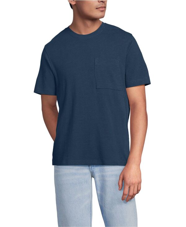 ランズエンド メンズ トップス Tシャツ コットン リネン Lands' End Men'short Sleeve Cotton Linen Tee Deep ocean｜ReVida 店