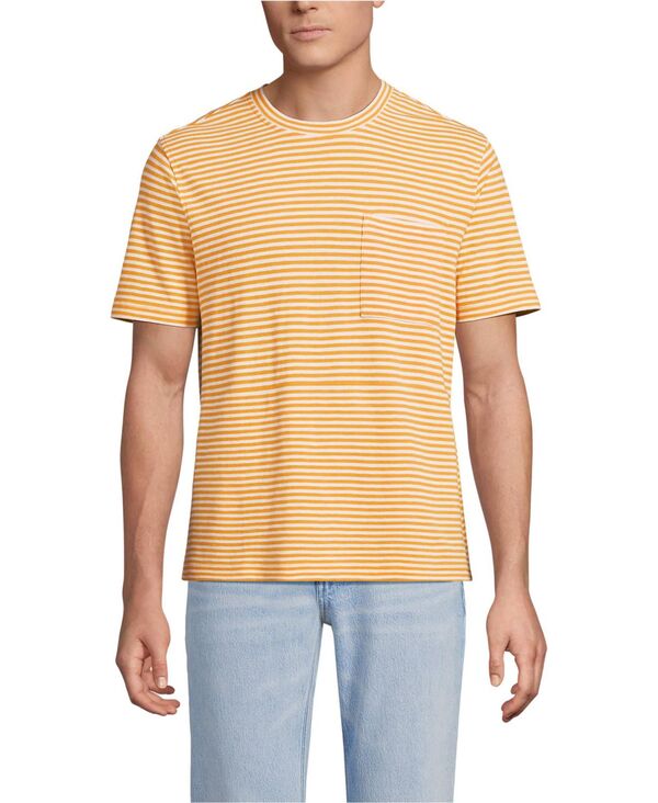 ランズエンド メンズ トップス Tシャツ コットン リネン Lands' End Men'short Sleeve Cotton Linen Tee Sweet mango stripes ストライプ