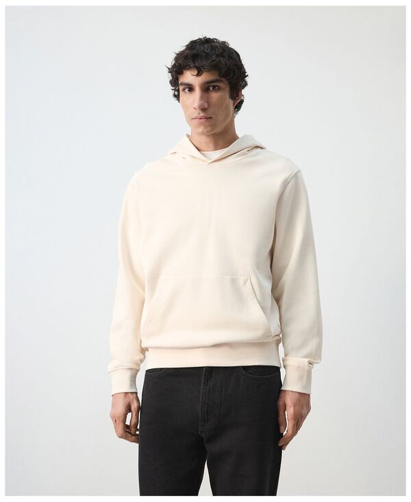 マンゴ メンズ アウター パーカー・スウェット シャツ コットン MANGO Men's Cotton Hooded Sweatshirt Ecru エクリュ