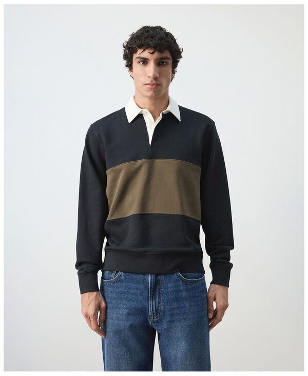 マンゴ メンズ アウター パーカー・スウェット ポロシャツ コットン MANGO Men's Cotton Polo Sweatshirt Navy ネイビー