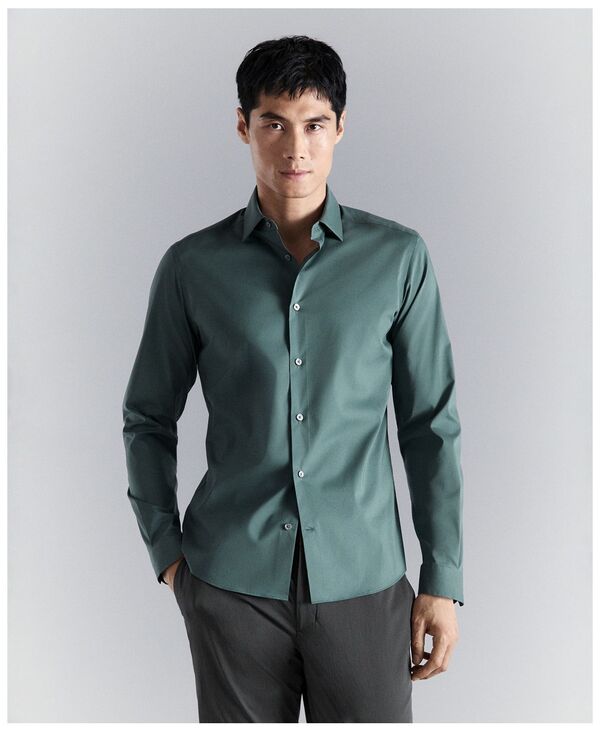 マンゴ メンズ トップス シャツ MANGO Men's Comfort Stretch Non-Iron Shirt Medium Green グリーン