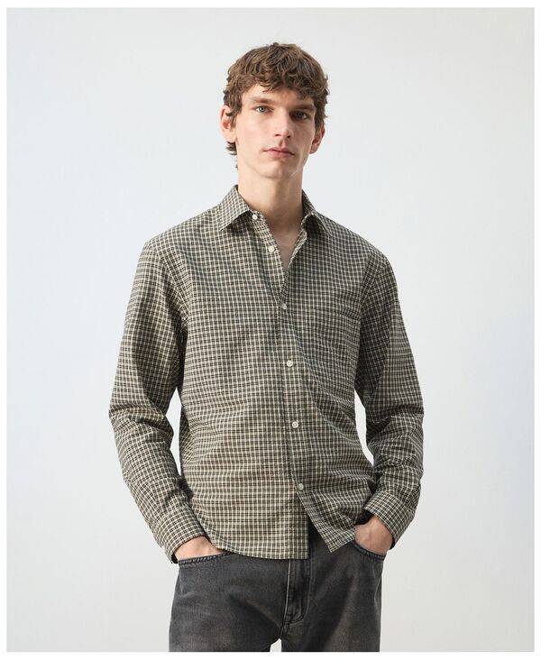 マンゴ メンズ トップス プルオーバー MANGO Men\u0027s Regular-Fit Check Shirt Beige ベージュ