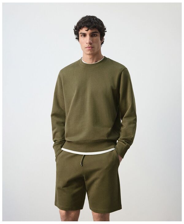 マンゴ メンズ アウター パーカー・スウェット シャツ コットン MANGO Men's Cotton Regular-Fit Sweatshirt Dark Green グリーン