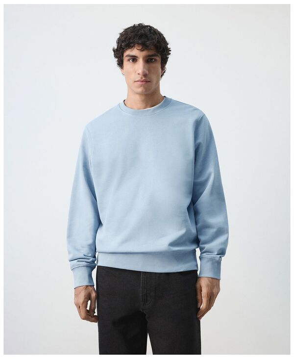 マンゴ メンズ アウター パーカー・スウェット シャツ コットン MANGO Men's Cotton Regular-Fit Sweatshirt Sky Blue ブルー