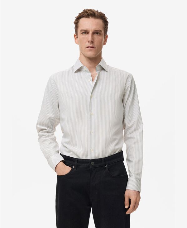 マンゴ メンズ トップス シャツ コットン MANGO Men's Cotton Slim-Fit Striped Shirt Light Heather Gray グレー 18,235円