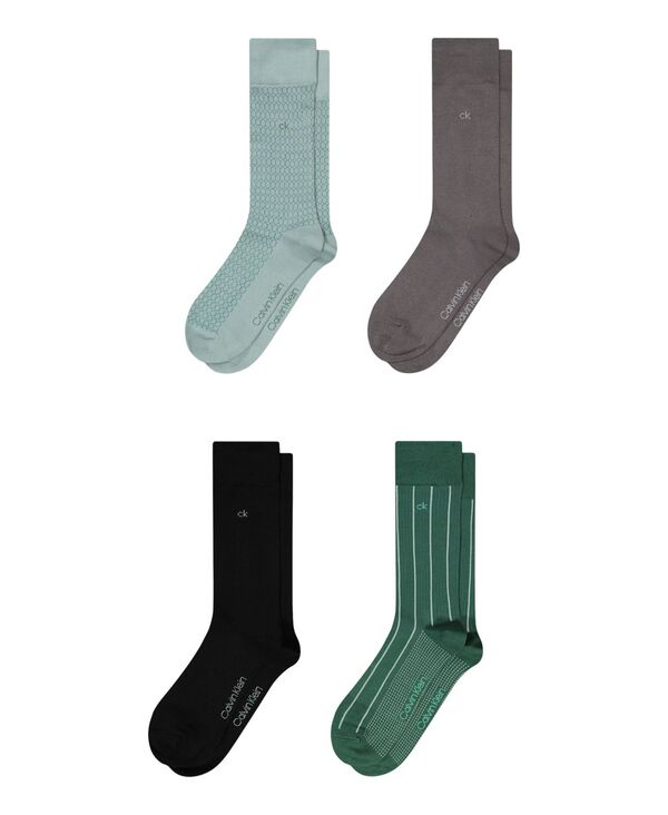 カルバンクライン メンズ アンダーウェア 靴下 コットン Calvin Klein Men's Cotton Dress Crew Socks 4-Pack Mint/Gray/Black/Green ブラック 8,345円