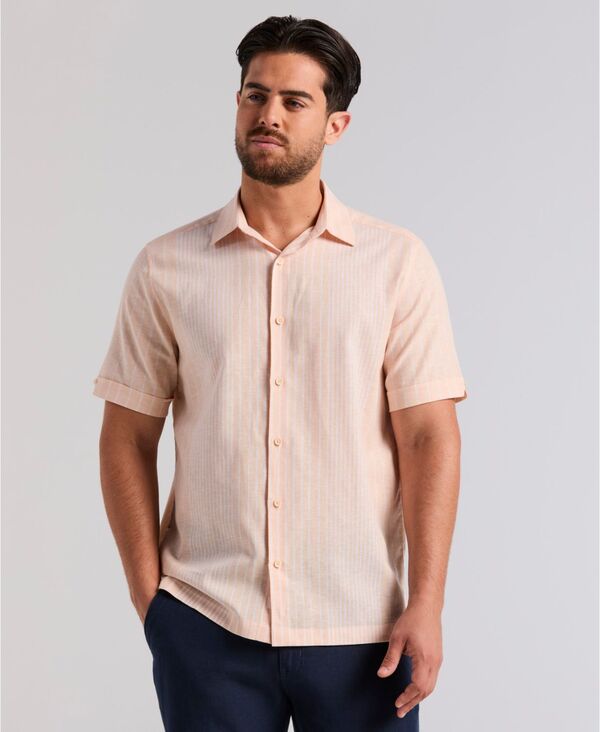 キューバベラ メンズ トップス シャツ 半袖 リネン Cubavera Men's Linengineered Striped Short-Sleeve Shirt BIRD OF PARADISE ストライプ
