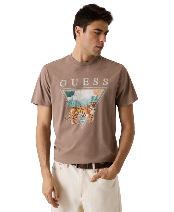 ゲス メンズ トップス Tシャツ クルーネック GUESS Men's Tiger Spirit Crewneck T-Shirt Brown Shitake Multi ブラウン