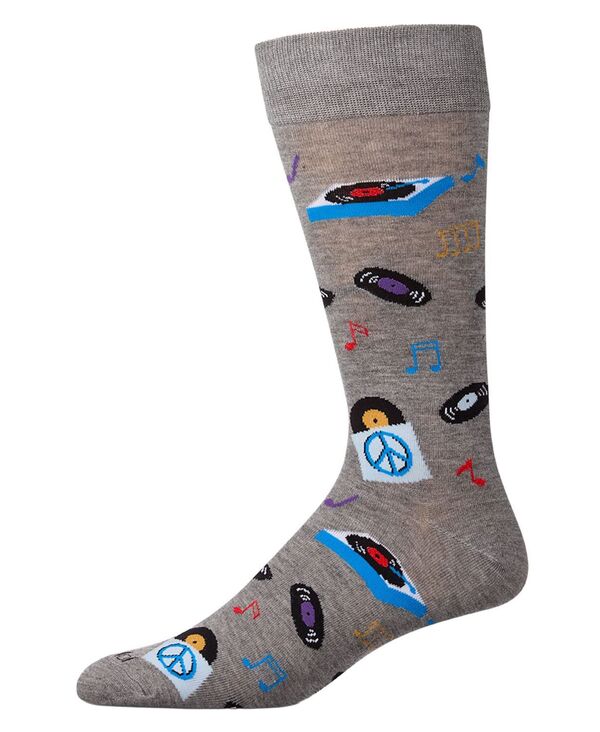 メモイ メンズ アンダーウェア 靴下 MeMoi Men's Vinyl Tunes Novelty Crew Socks Med Gray Heather グレー