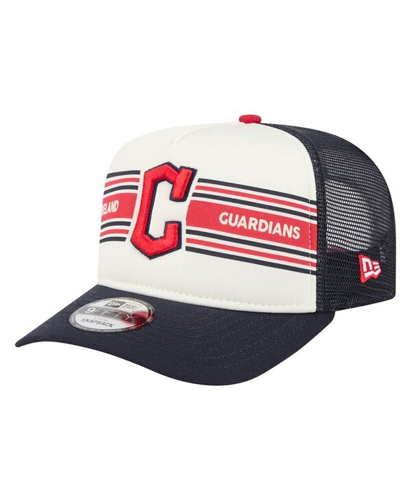 ニューエラ メンズ アクセサリー 帽子 New Era Men's Cream/Navy Cleveland Guardians Banner A-Frame 9FIFTY Trucker Snapback Hat Cream Navy クリーム