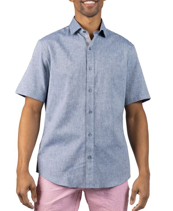 テーラーバード メンズ トップス シャツ リネン Tailorbyrd Men's Yarn Dyed Melange Linen Short Sleeve Shirt Denim blue デニム｜ReVida 店