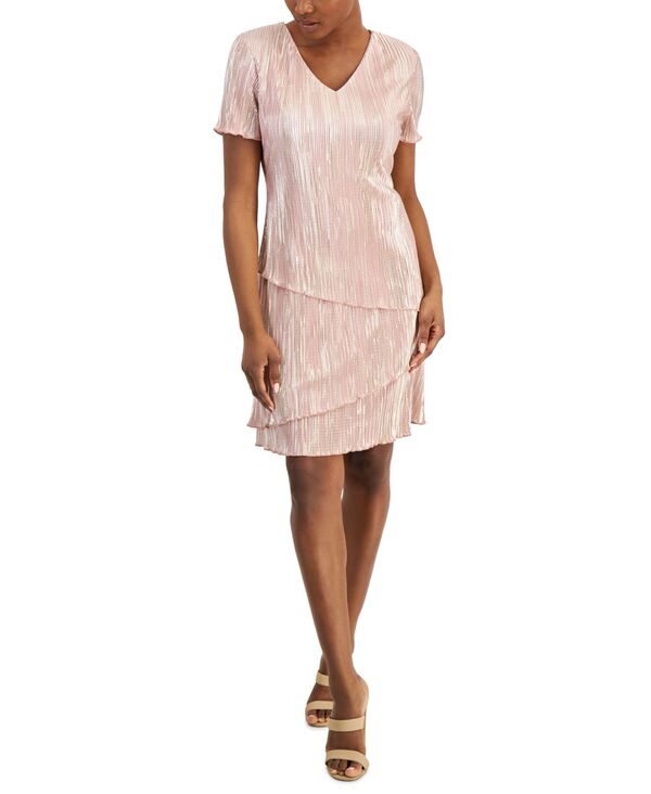コネクテッド レディース トップス ワンピース Vネック ティアード アシンメトリー プチ Connected Petite V-Neck Asymmetric Tiered Sheath Dress Dur
