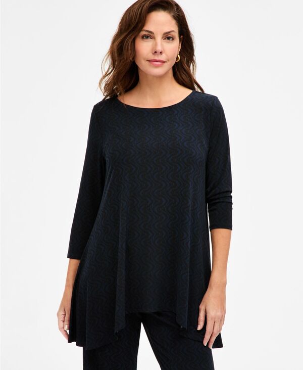 ジェイエムコレクション レディース トップス シャツ プチ ニット JM Collection Women's 3/4-Sleeve Knitop Regular & Petites Exclusively at Macy's Navy Wave ネイビー