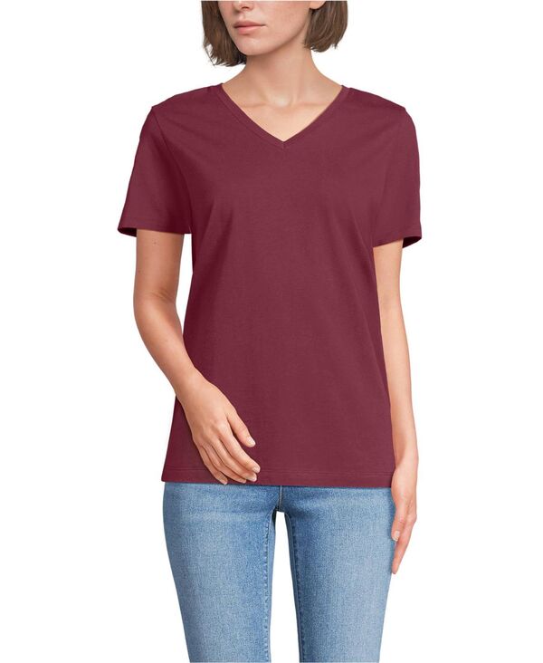 ランズエンド レディース トップス Tシャツ Vネック コットン Lands' End Women'supima Cotton V-Neck T-Shirt Burgundy spritz バーガンディ